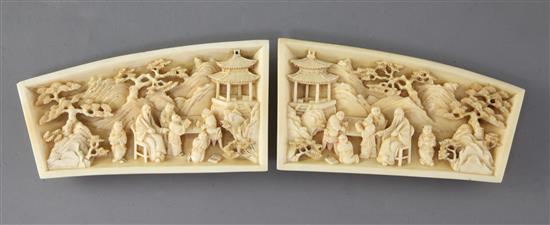 A pair of Chinese ivory wrist rests, 19th century, width 12.5cm